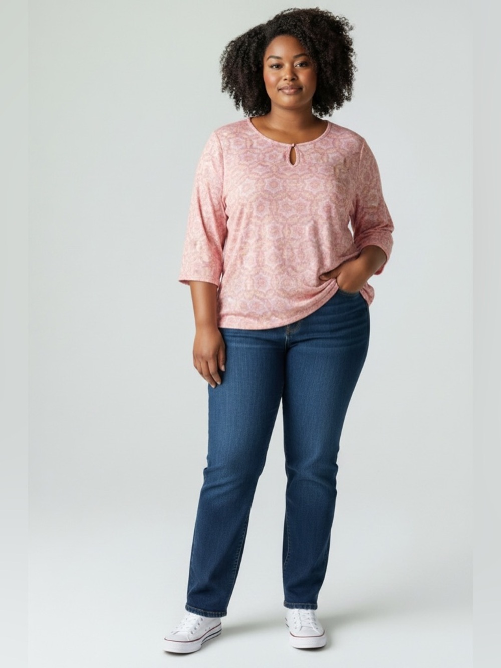 NWTs Ruby Rd Keyhole Medallion Print Burnout Top